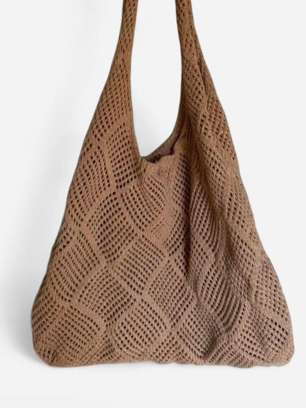 Beige Mesh Crochet Tote Bag